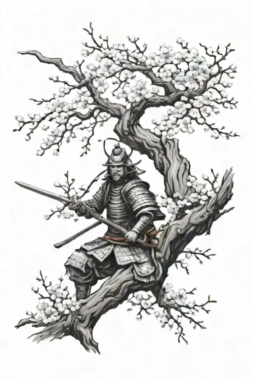Samurai On A Japanese Cherry Tree