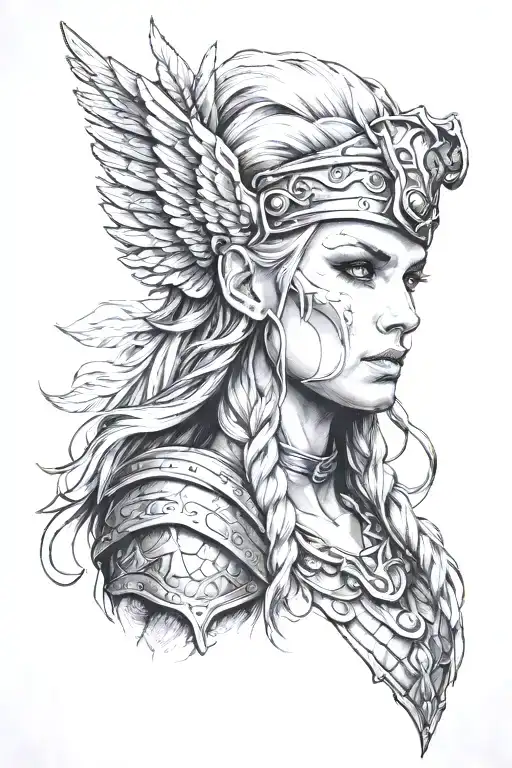 Visage Profil Valkyrie Warrior Woman Holding