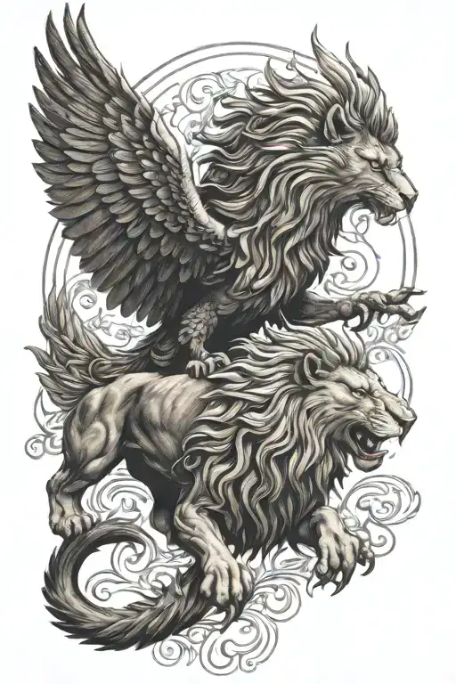 Pheonix Flying Behind A Lion