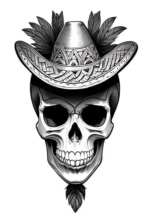 Mexican Mariachi Skull With Hat In Polynesian Tribal
