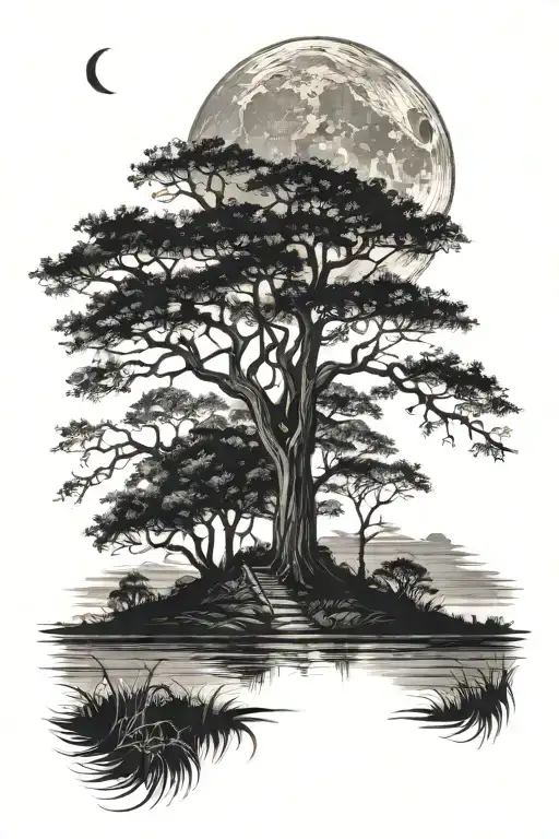 Savannah Landscape Night And A Moon