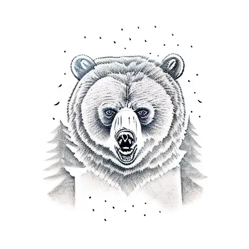 Angry Bear In Forest Trees
