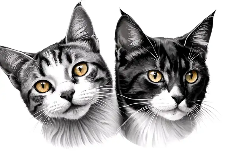 Two Cats Including A Smaller Black And White