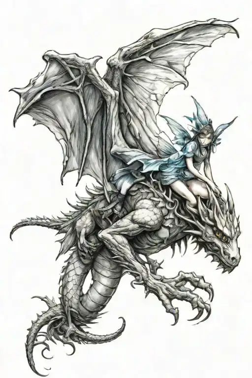 Fairy Holding Onto Dragon's Back