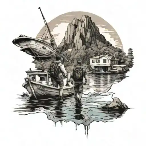 Couple Traveling Hiking Facing The Sea Looking At A Boat With Number 3 And The Sign Of Sagittarius