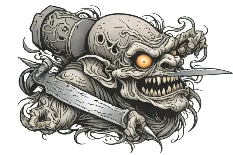 Horor Cartoon Character With Knife Crossed