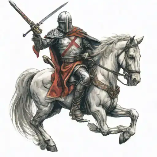 Templar On His Horse With His Swords