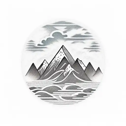 A Tattoo Of A Mountain Landscape With Travel Symbols Incorporated