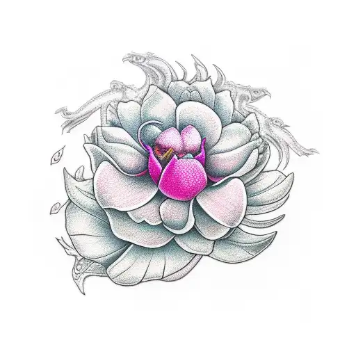 Pink Dragon With Magnolia Flowers