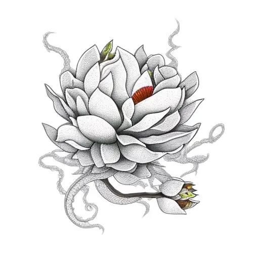 Dragon With 3 Magnolia Flowers On A Branch