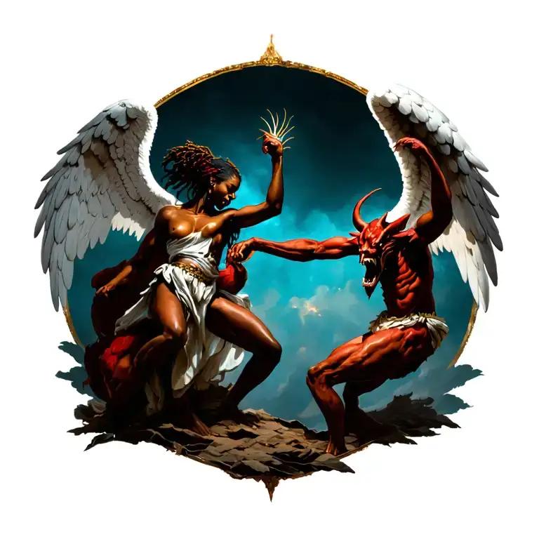African Angel Fighting A Demon