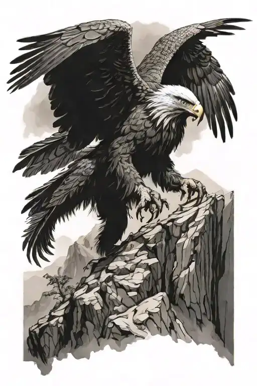 Warrior On Top Of Mountain Landscape With Eagle