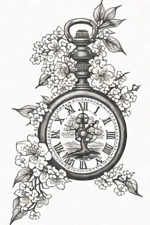 Clock And Compass Cherry Blossom Tree