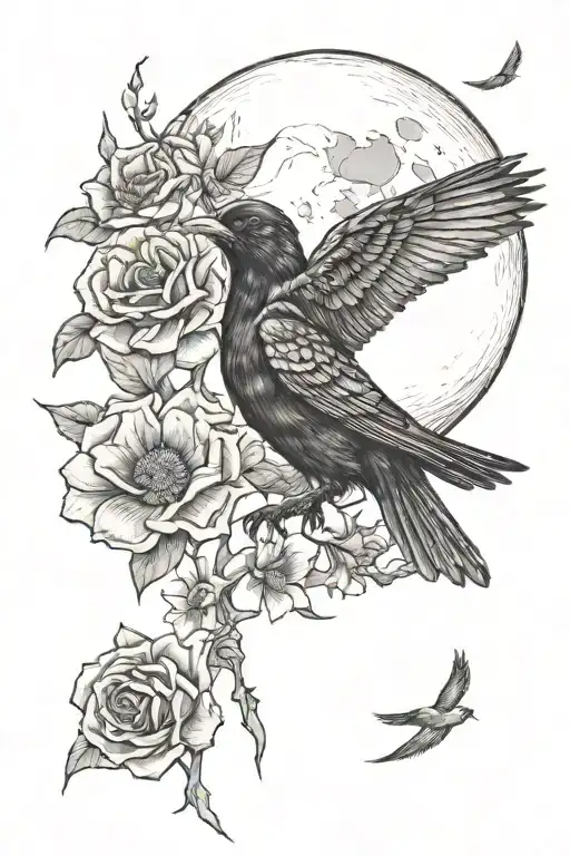 Moon And Crow And Flower And Fire
