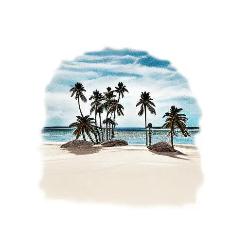Palm Tree Beach Scene Back Of Leg