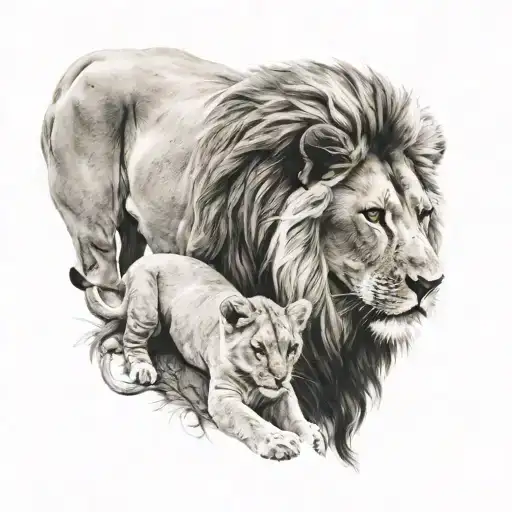 Lion With A Lion Cub