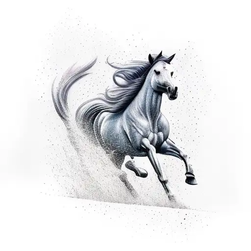 Horse Running In Rain Trees Behind The Horse