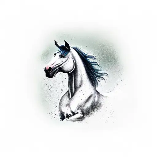 Horse Running In Rain Trees Behind The Horse