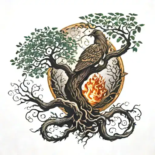 Tree Of Life And Phoenix Emerging