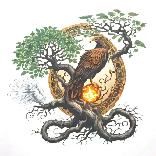 Tree Of Life And Phoenix Emerging