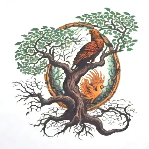 Tree Of Life And Phoenix Emerging