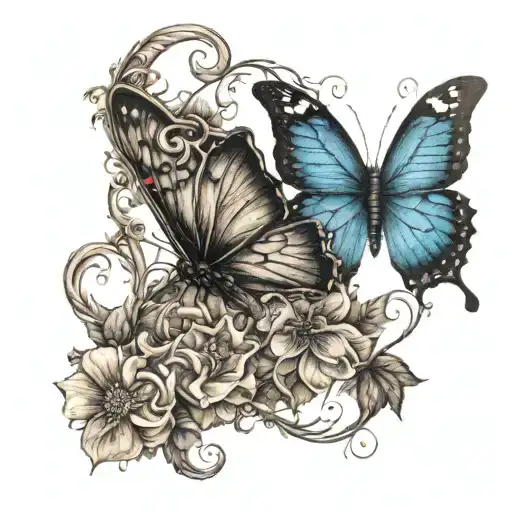 A Crescent Moon With Flowers Vines And A Small Butterfly