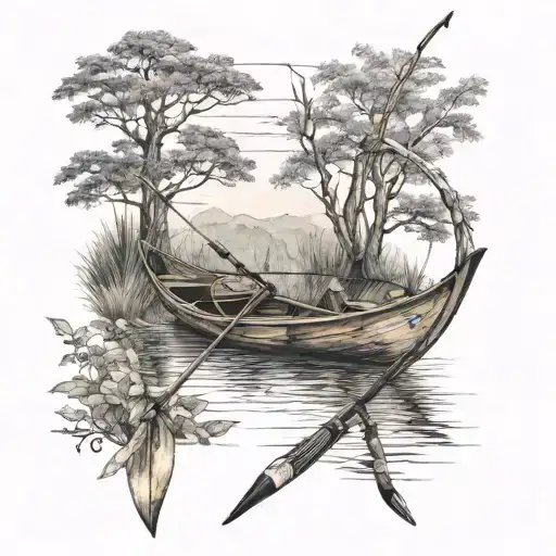 An Archery Bow And Kayak Intertwined In A Nature Scene