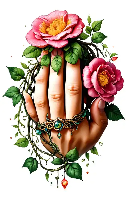 Floral Ring With Vines Going Down Finger