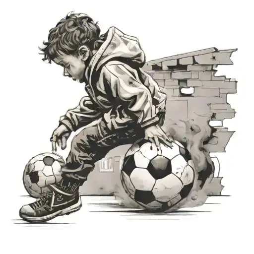 Kid Walking With Soccer Ball Through The Hood