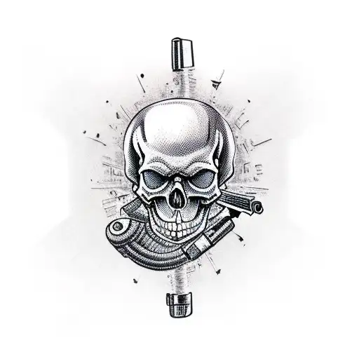 Skull Holding Gun To Head
