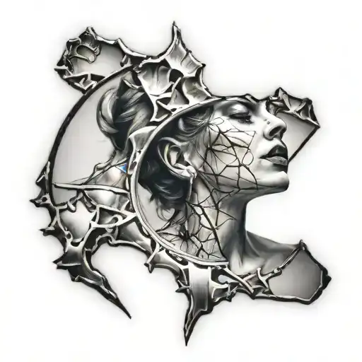 Broken Mirror With Woman's Face Morphing