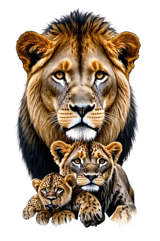 Lioness And 2 Cubs