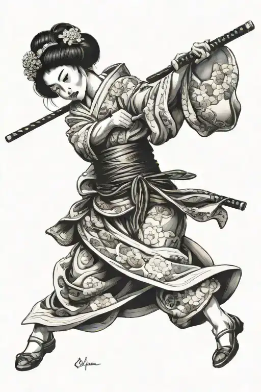 Geisha Holding A Katana