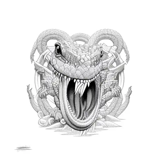 Ouroborus Eating Its Tail Tetris Blocks Body Black And White