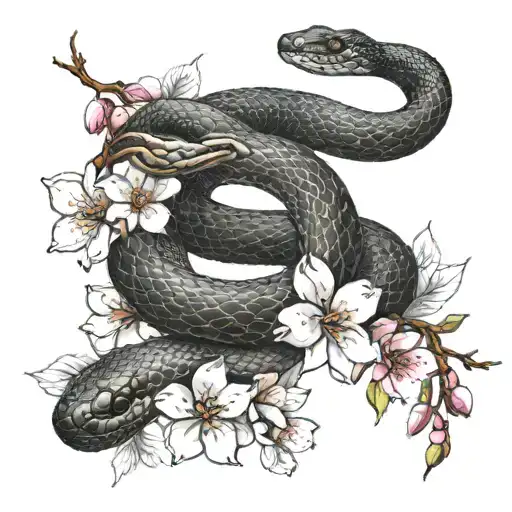 Black Snake And Cherry Blossom