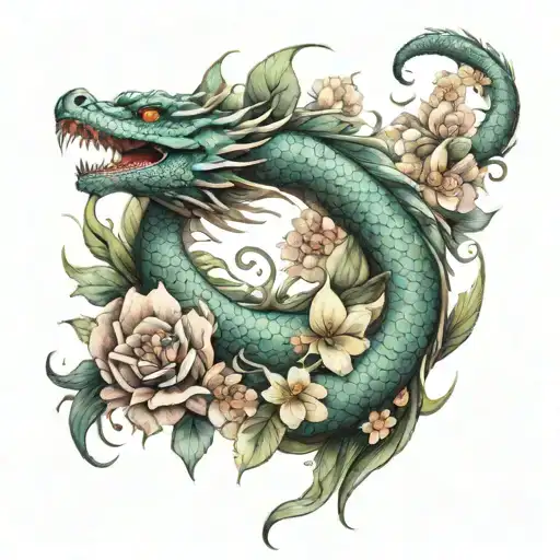 Haku Dragon And Floral Background