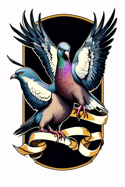 Two Doves With Ribbon In Beak