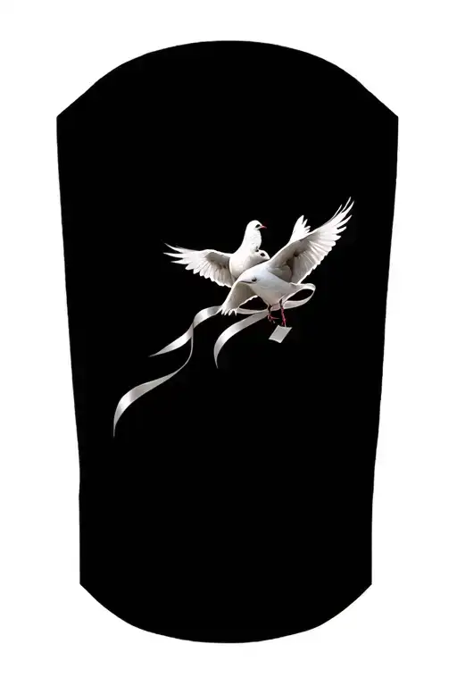 Two Doves With Ribbon In Beak