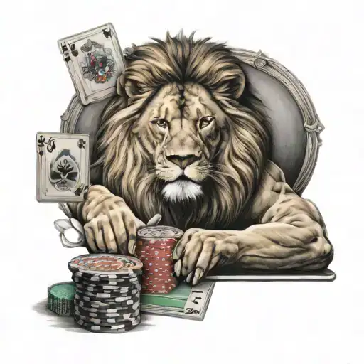 Lion Playing Poker
