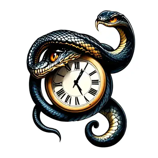 Scar Eyed Cobra Wrapped Around A Clock