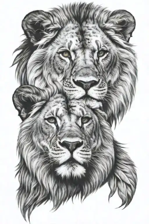 Two Male Lions Head Faced