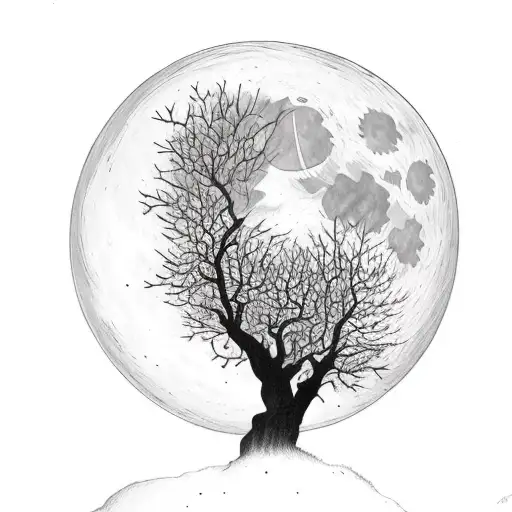 A Man Sitting Up Against A Tree Looking Up At The Full Moon In A Clear Night Sky Full Of Stars