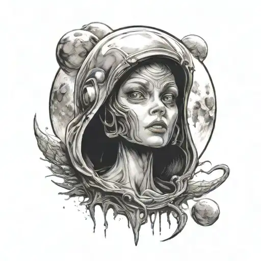 Alien Girl Looking Up At Moon