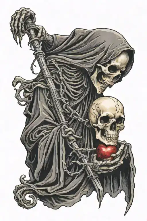 Grim Reaper Holding A Brain And A Heart