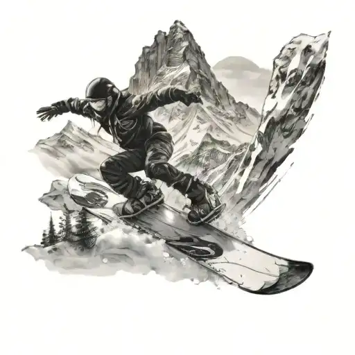 Realistic Snowboarder With Mountains In Background