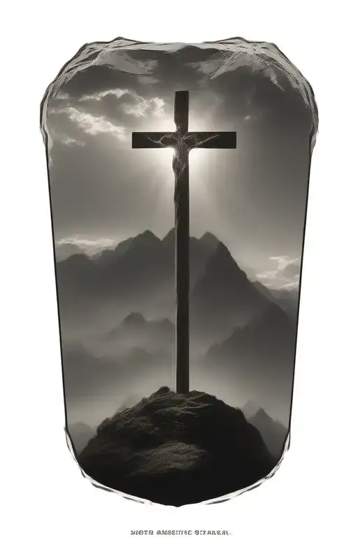 Christian Cross Summit Of A Mountain Landscape Ray Of Sunshine