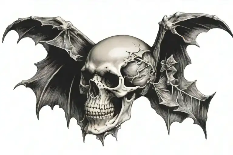 Skull With Bat Wings Spread Wide