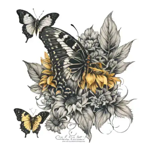 Hlad Butterfly Wing And The Other Half Sunflowers With A Date Replacing The Thorax