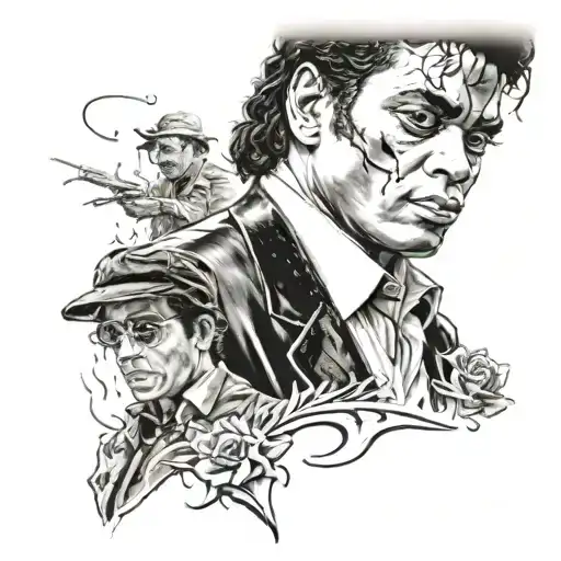 Make A Realism Balck Tattoo Of Michael Jackson As The Godfather Poster