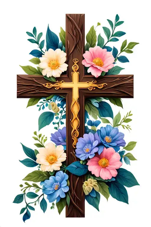 Christian Cross With Flowers